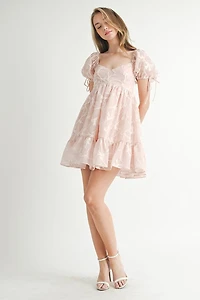 Pink Bow Embroidered Mini Dress