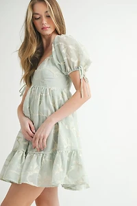 Mint Bow Embroidered Mini Dress