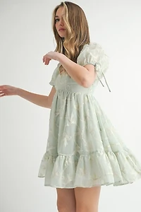 Mint Bow Embroidered Mini Dress