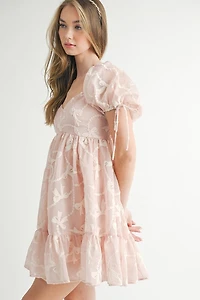 Pink Bow Embroidered Mini Dress