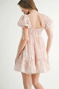 Pink Bow Embroidered Mini Dress