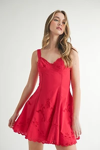 Red Cutout Lace Embroidered Mini Dress