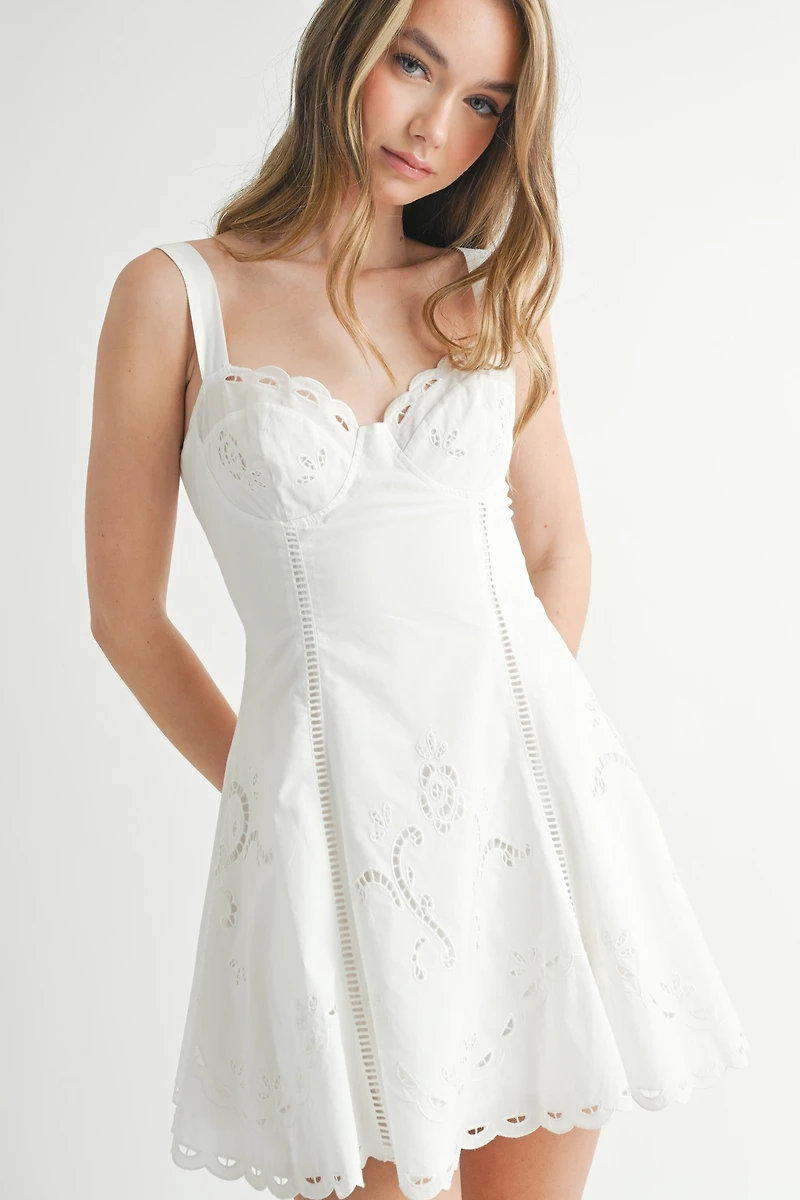White Cutout Embroidered Mini Dress