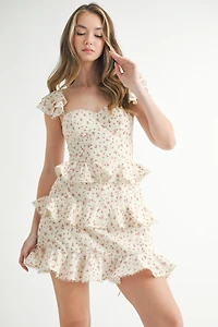Cream Ruffle Mini Dress