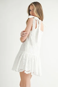 White Eyelet Lace Square Neck Mini Dress