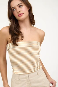 Strapless Khaki Stripe Top