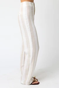 White & Tan Stripe Linen Pant