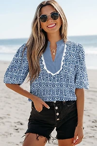 Floral Striped Puff Sleeve Top