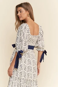 Floral Ribbon Smocked Maxi Dress