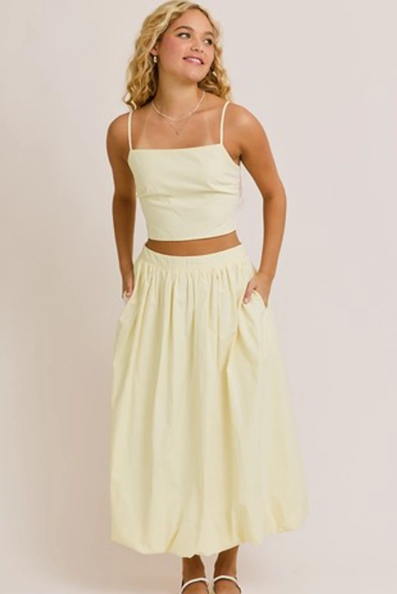 White & Yellow Stripe Top Skirt Set