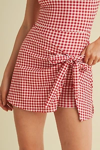 Red Gingham Wrap Tie Dress