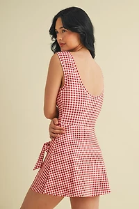 Red Gingham Wrap Tie Dress