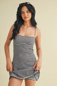 Gingham Print Sweetheart Dress