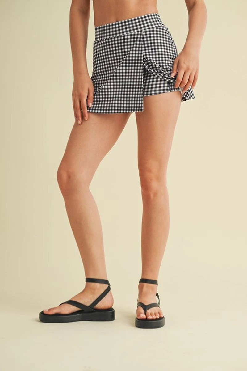 Gingham Print Side Slit A-line Skort
