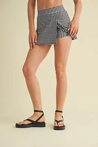 Gingham Print Side Slit A-line Skort