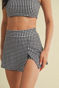 Gingham Print Side Slit A-line Skort
