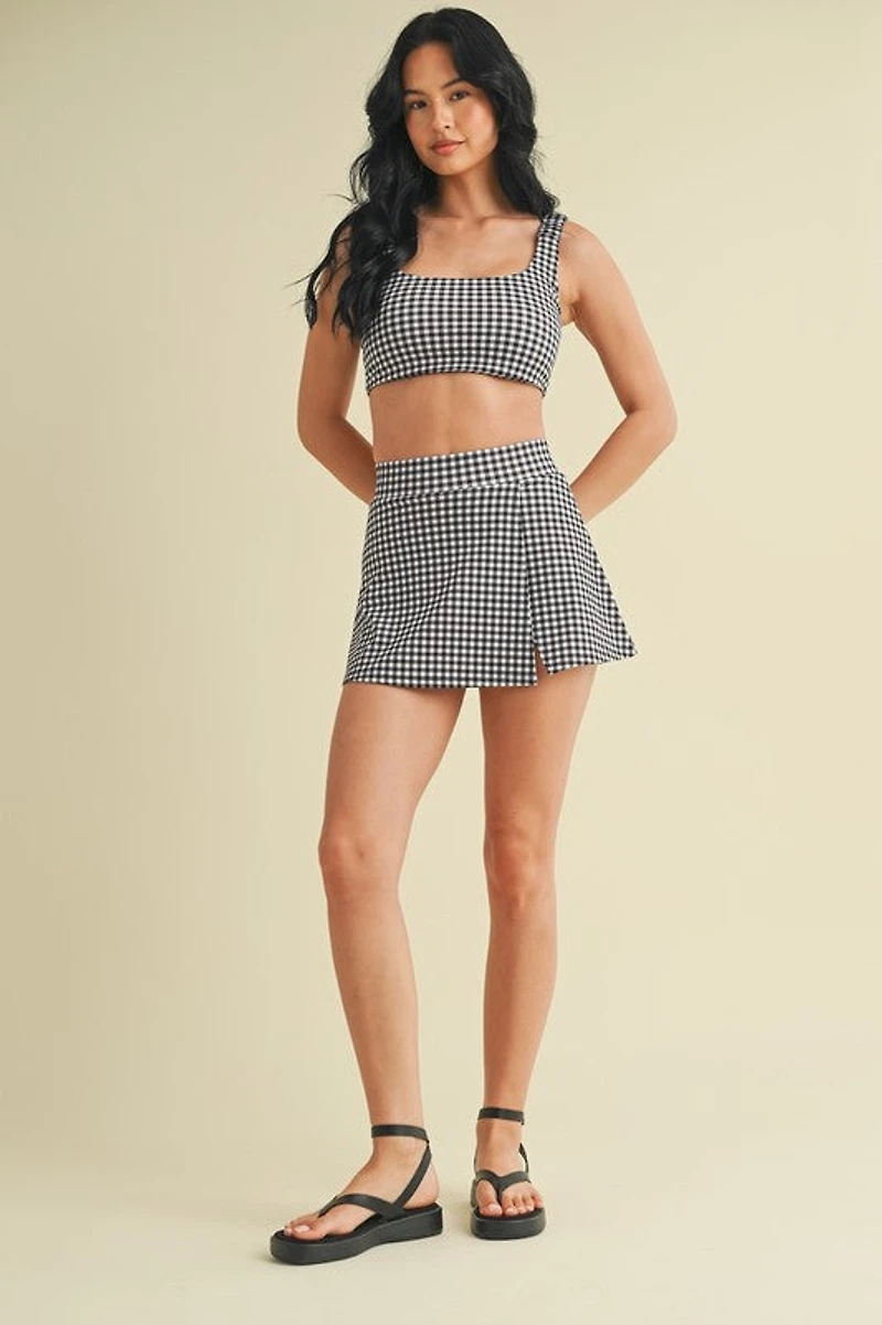 Gingham Print Side Slit A-line Skort