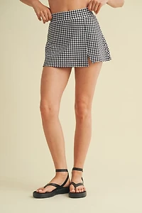 Gingham Print Side Slit A-line Skort