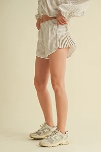 Beige Gingham Print On Point Shorts