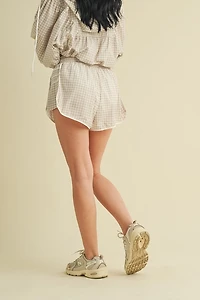 Beige Gingham Print On Point Shorts