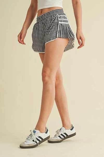 Black Gingham Print On Point Shorts