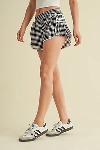 Black Gingham Print On Point Shorts