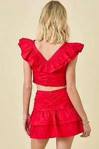 Ruffle Detail Crop Top & Skirt Matching Set