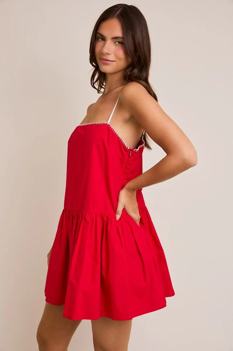 Red & White Poplin Mini Dress
