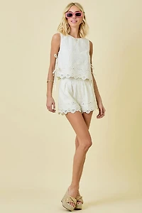 Sleeveless Linen Embroidered Top