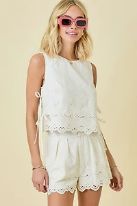Sleeveless Linen Embroidered Top