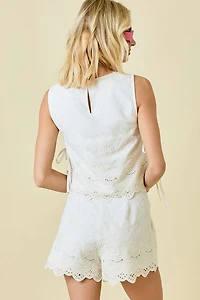 Sleeveless Linen Embroidered Top