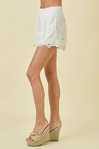 Embroidered High Waisted Double Pleated Shorts