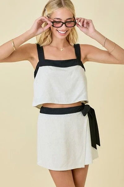 Black & White Linen Crop Top