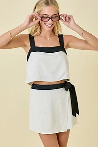 Black & White Linen Crop Top