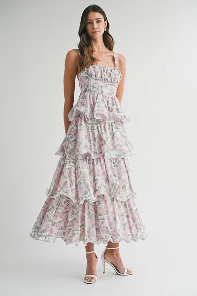 Pink Tiered Floral Maxi Dress
