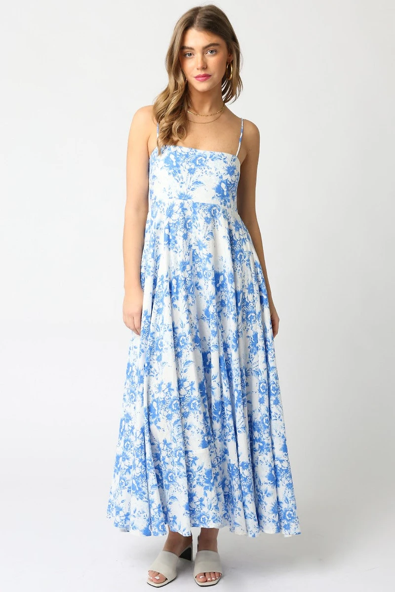 Blue & White Erica Floral Maxi