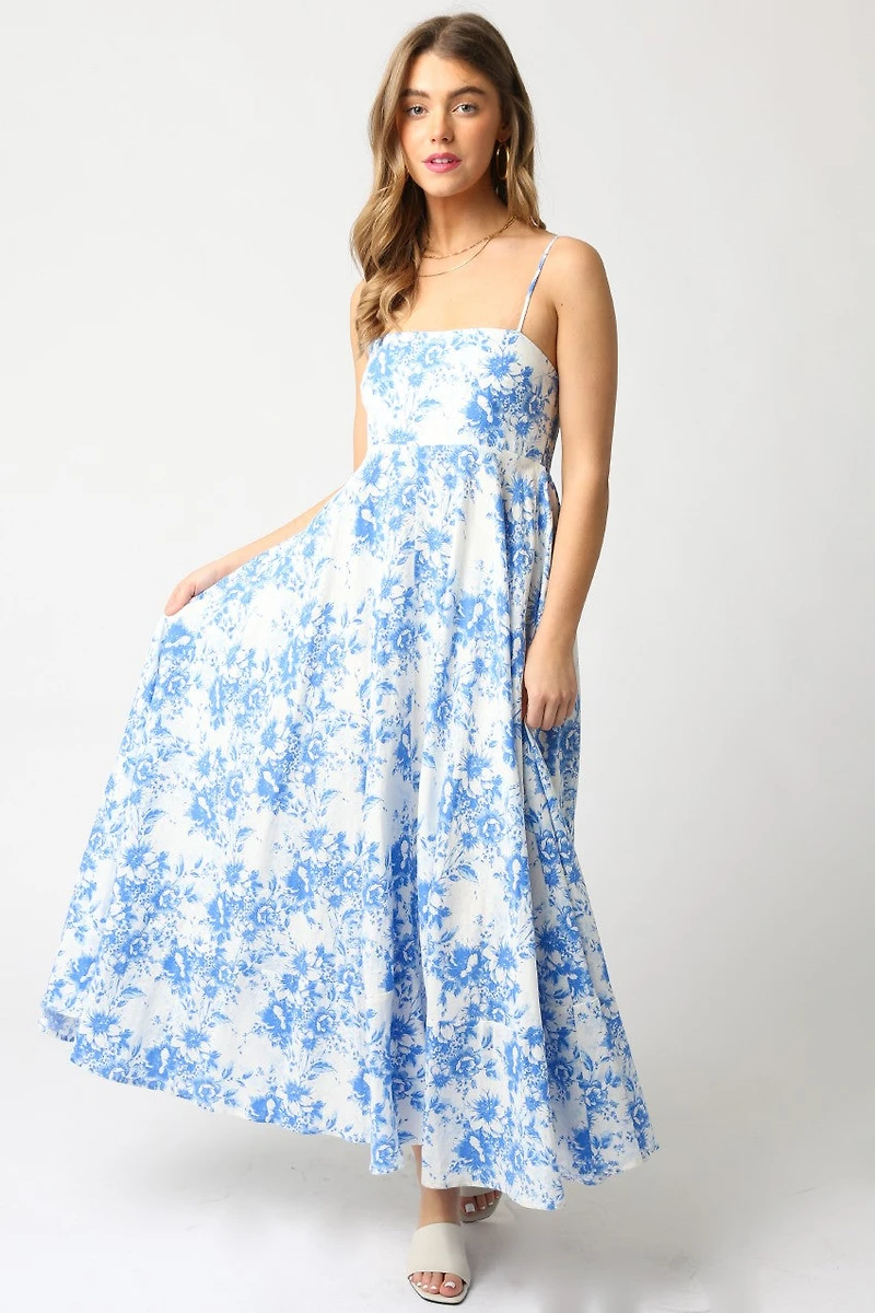 Blue & White Erica Floral Maxi
