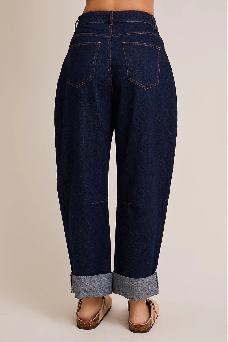 Denim Roll-up Barrel Pants