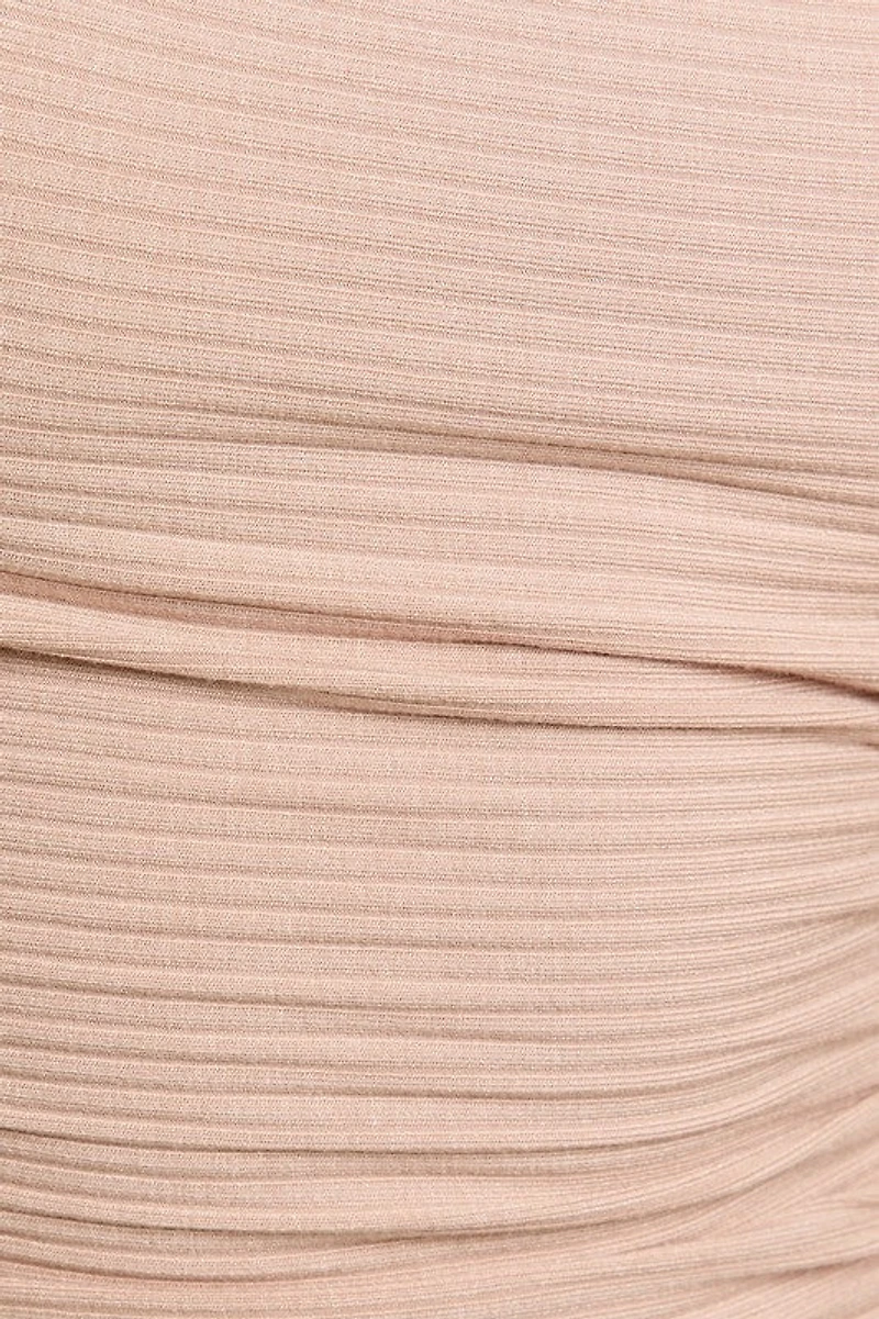 Taupe Off Shoulder Rib Knit Top