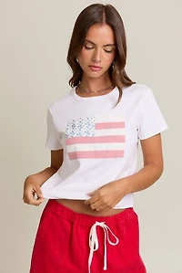 White USA Flag Detail Short Sleeve T-Shirt