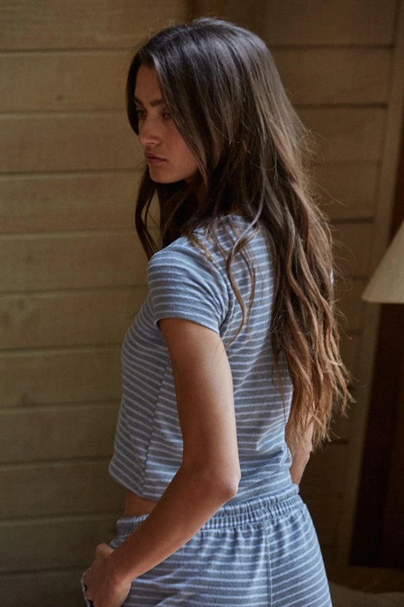Grey Blue Striped Top