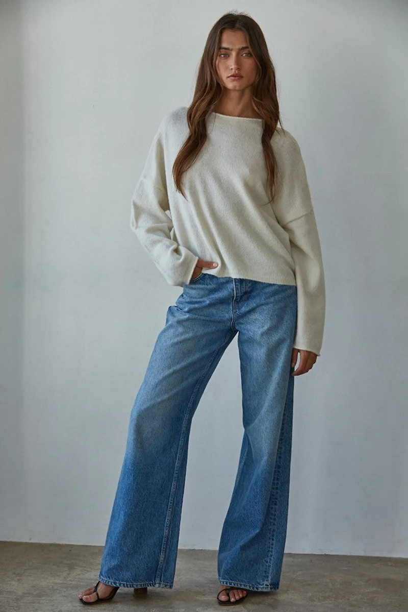 Cream Rolled Neck Sweater