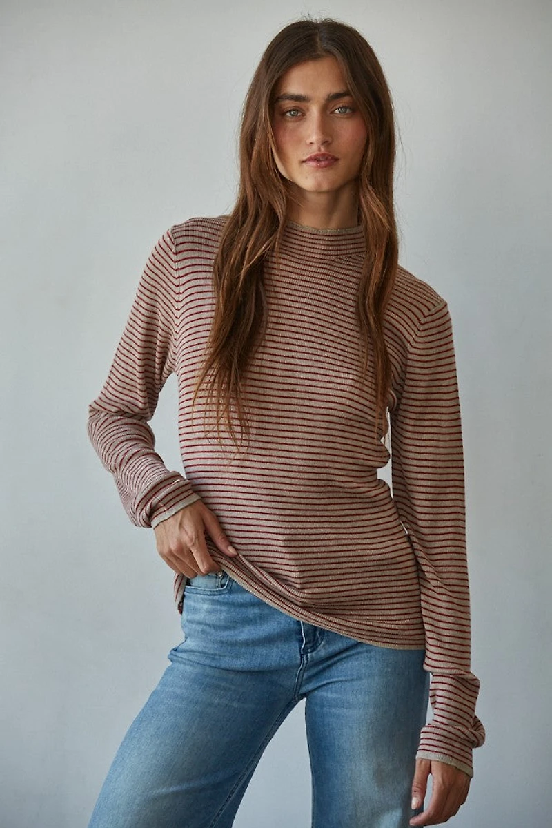 Taupe & Red Mock Long Sleeve