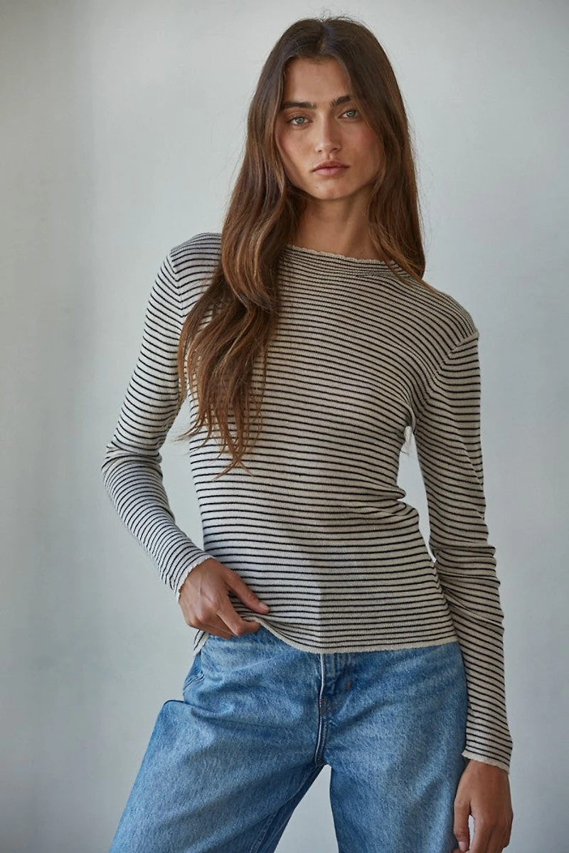 Black Stripe Mock Long Sleeve