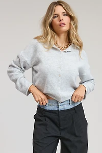 Lt Grey Lightweight Button Cardigan