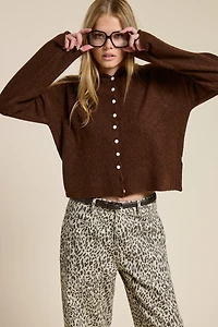 Chocolate Brown Lightweight Button Cardigan