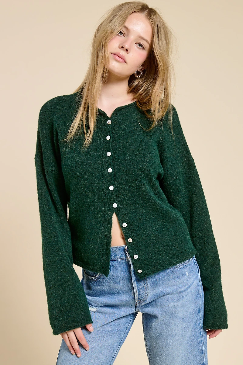 Hunter Green Lightweight Button Cardigan