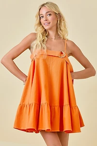 Orange Drop Waist Denim Mini Dress