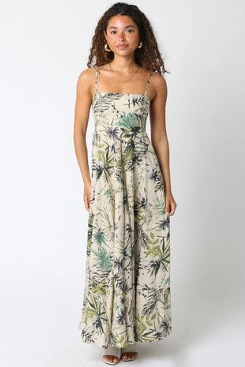 Green & White Palm Maxi dress