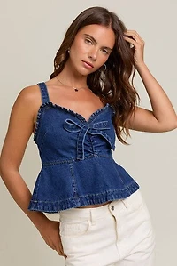 Denim Bow & Ruffle Top